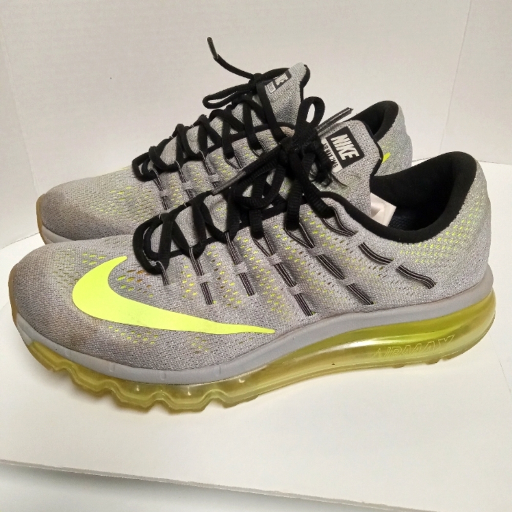 Men's Nike 2016 Airmax Volt Green Grey Size 8 Running Shoes 806772 017